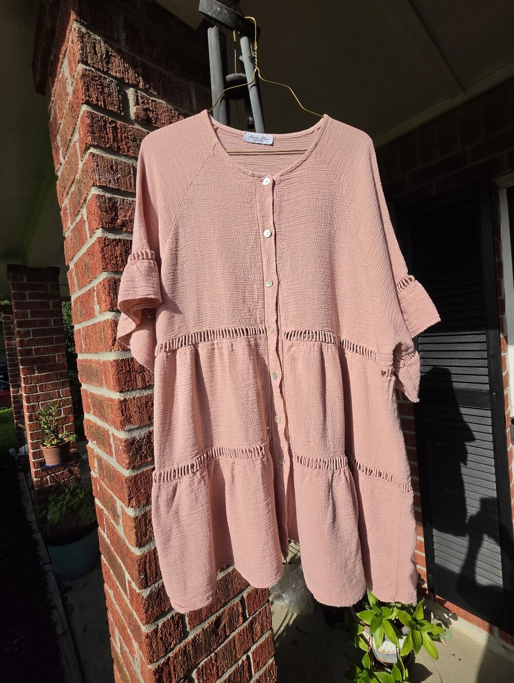 Tiered Dusty Rose Babydoll Short Sleeve Summer Dress Made In Italy